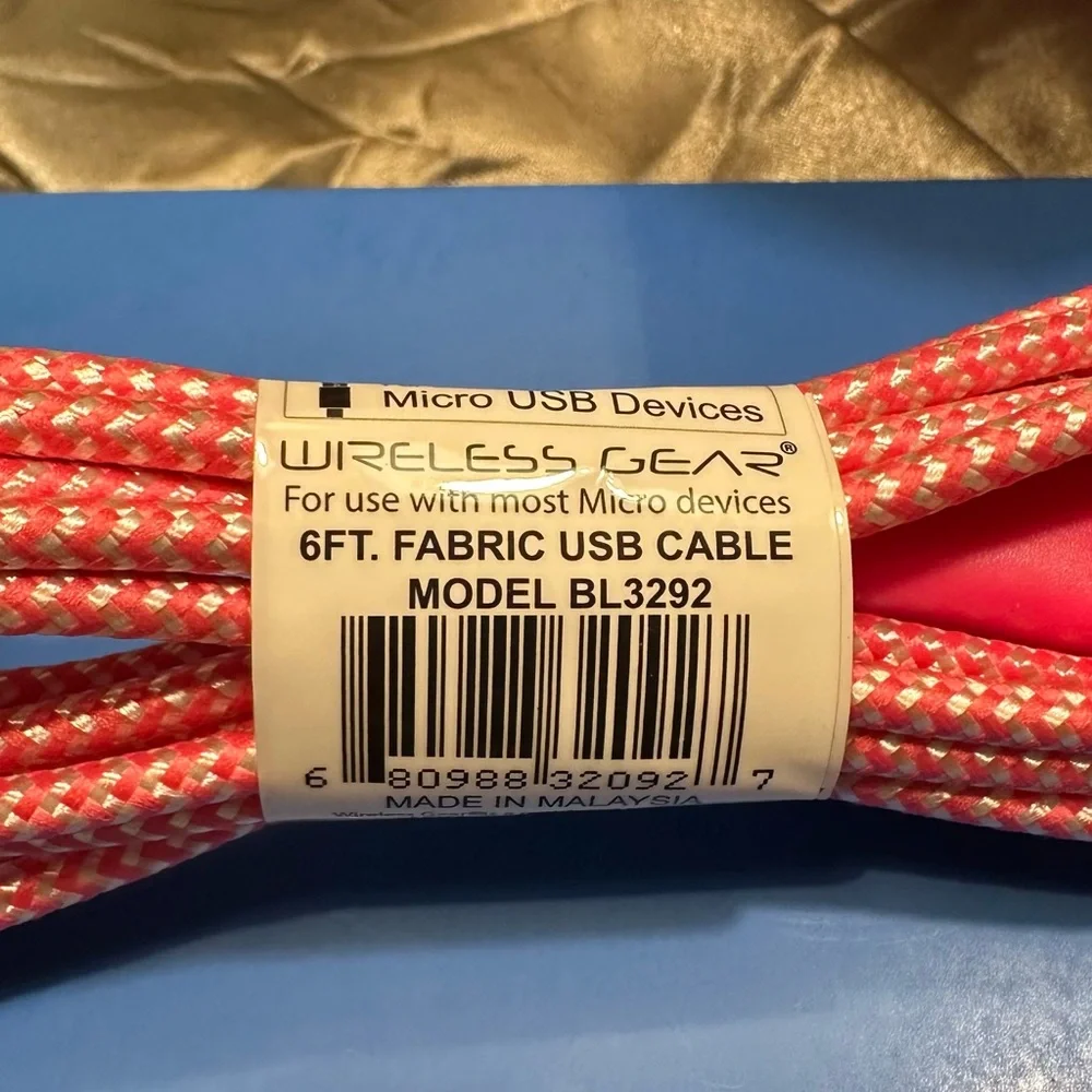 🌹 New WIRELESS GEAR MICRO USB DEVICES 6FT Braided Pink USB Charging Cable